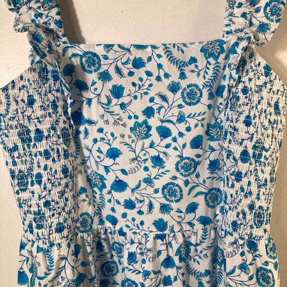 Womens Draper James Floral Smocked Sundress White Teal L Cotton - Picture 5 of 11